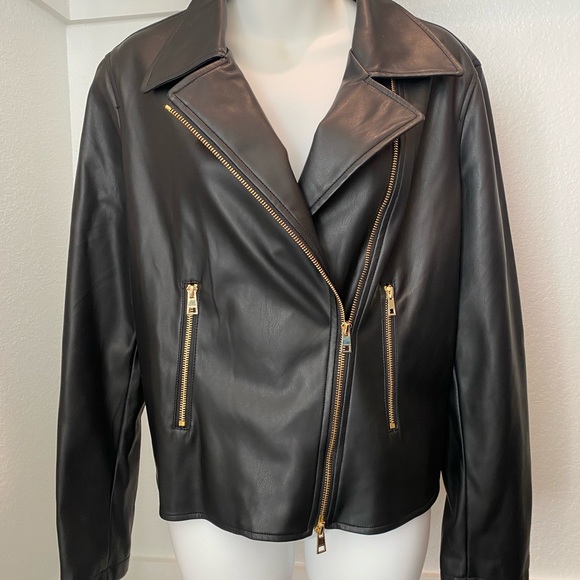Tahari Faux Leather Moto Jacket - Picture 3 of 5